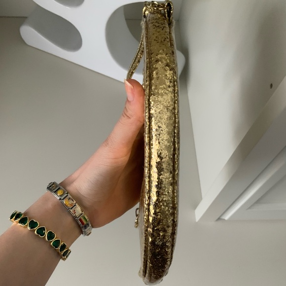 Y2K Vintage JUICY COUTURE Glitter Sparkly Shiny Gold Lips Wristlet Bag Women’s - Picture 16 of 16